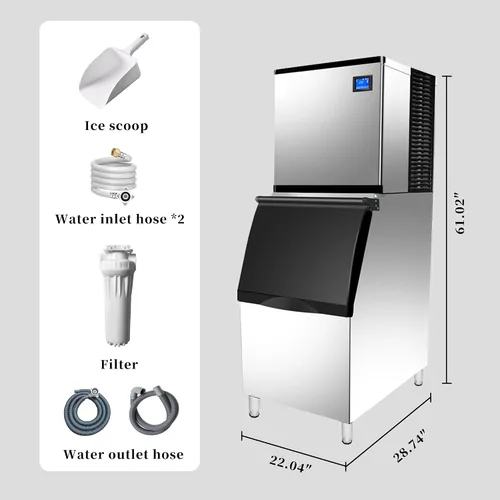 Miniatura 7 de Máquina comercial para hacer hielo de 350 libras/24 horas, contenedor de almacenamiento de 308 libras, 156 cubos de hielo transparentes en 8-15