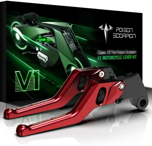 POISON SCORPION Palancas de Freno y Embrague Cortas con Rodillo Ajustable CNC Rojo Compatible con YZF R1 2004-2008 / YZF R6 2005-2016