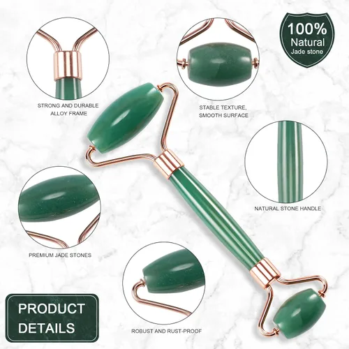 Miniatura 2 de Rodillo de jade para cara, masajeador facial para el cuidado de la piel, herramientas faciales Gua Sha para cara, cuello, ojos, reduce la hinchazón