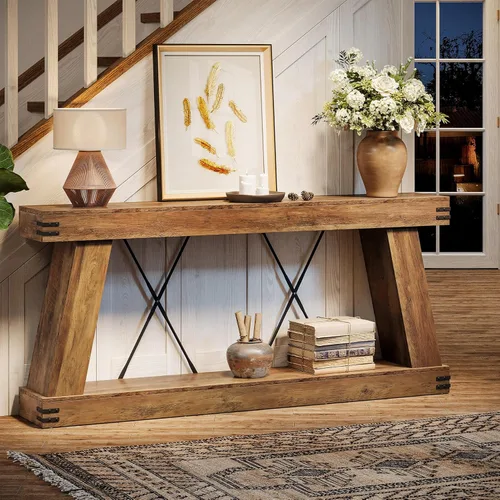 Miniatura 4 de Tribesigns Mesa consola de granja de 70.9 pulgadas, mesa larga para sofá detrás del sofá con almacenamiento, estación de consola de madera estrecha