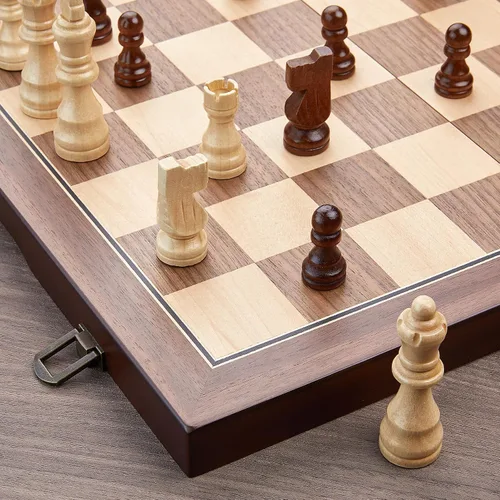 Miniatura 7 de AMEROUS - Juego de ajedrez magnético de madera de 15 pulgadas para adultos y niños - con tablero plegable, paquete de regalo, ranuras