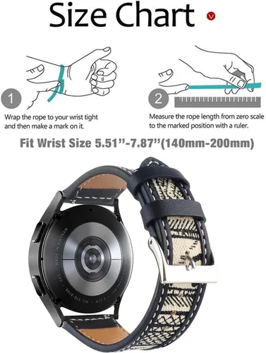 Miniatura 7 de Abanen Correa de reloj de cuero de mezclilla para Samsung Galaxy Watch 7/Galaxy Watch 6, correa de tela de lona de 0.787 pulgadas con forro de piel