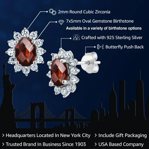 Miniatura 261 de Gem Stone King Aretes ovalados de plata de ley 925 de 0.276 x 0.197 in con piedra natal de la princesa Diana, estilo halo real para mujeres