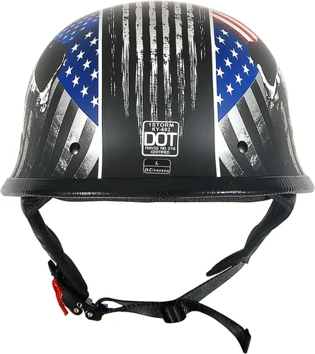 Miniatura 5 de 1Storm Casco de media cara para motocicleta, estilo alemán abierto, aprobado por DOT: HKY602 Flag Skull Bandera de calavera