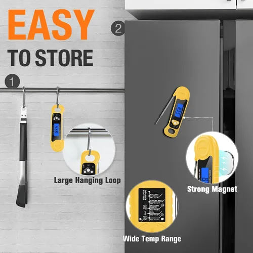 Miniatura 6 de AMMZO Termómetro Digital para Carne, Termómetro de Lectura Instantánea para Alimentos, Impermeable, con Luz de Fondo para Cocinar, Freír Profundo