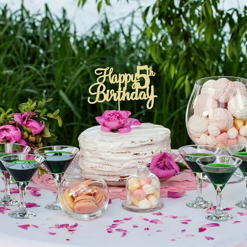 Miniatura 6 de Gyufise 1 unidad Decoración de pastel de feliz 5 cumpleaños con purpurina, adorno de pastel de feliz 5 cumpleaños, felicitaciones a los 5 años