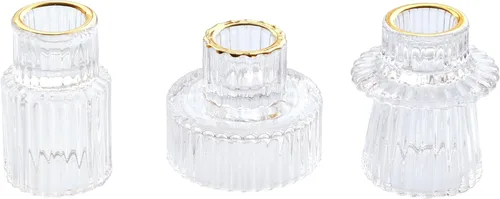 Miniatura 10 de Vixdonos Juego de 3 portavelas de cristal rosa para velas cónicas, velas de pilar y velas de candelita