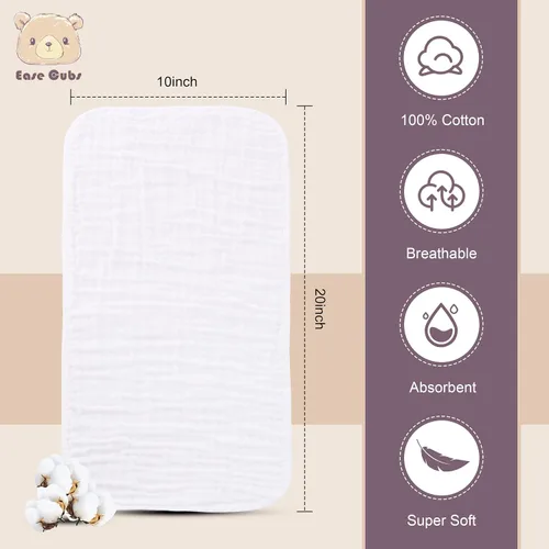 Miniatura 2 de Ease Cubs Paños de muselina para eructos, grandes, 100% algodón, para niños y niñas, artículos esenciales para bebés, extraabsorbentes y suaves