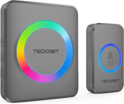 Miniatura 12 de TECKNET - Timbre de puerta inalámbrico con 2 botones y 1 receptor, timbres impermeables IP65 para el hogar, rango de operación de 1300 pies, 60