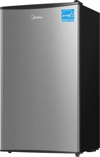 Midea MERM33S1AST - Mini nevera compacta de 3.3 pies cúbicos con luz interna, termostato ajustable, puerta reversible, bajo ruido para dormitorio,