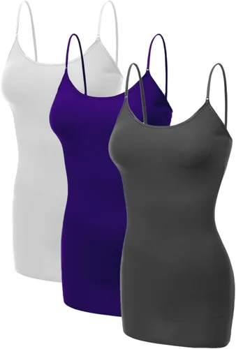 Miniatura 78 de Emmalise Camisola larga casual básica para mujer, con tirantes ajustables, top en capas