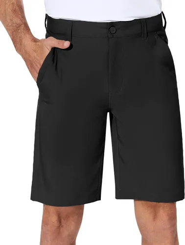 PULI Vestido corto de golf elástico para hombre, de secado rápido, casual, ligero, frente plano, de 10 pulgadas, pantalones cortos híbridos de