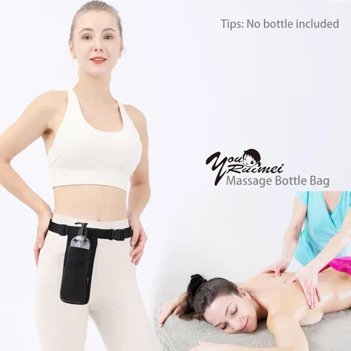 Miniatura 5 de Funda profesional para terapeuta de masaje con cinturón ajustable, bolsa para botella de masaje, funda de loción de masaje, negro (XJ-1KD)