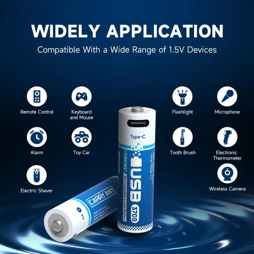Miniatura 7 de Lleva cualquier batería de litio AA recargable por USB, 3 horas de tiempo de carga, recarga más de 1600 veces, 2450 mAh, cable de carga USB-A a