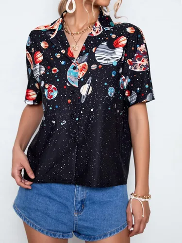 Miniatura 5 de Floerns Blusa casual de verano con cuello en V y botones para mujer