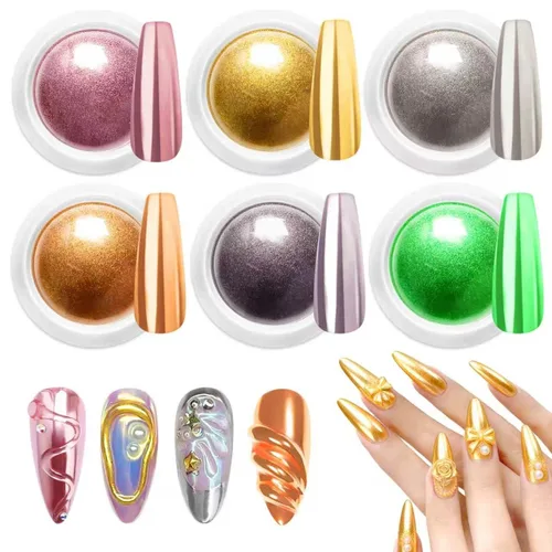 Miniatura 12 de Polvo de uñas cromado y perla, efecto de hadas, polvo de uñas rosa cromado, blanco, perlado aurora, sirena, iridiscente, cromo, polvo, espejo Polvo