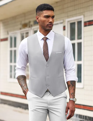Miniatura 3 de COOFANDY Chaleco de traje de negocios casual para hombre, ajustado, a la cintura, formal