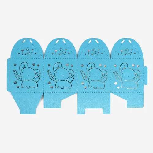 Miniatura 5 de Kslong Cajas azules de recuerdo de baby shower, 50 cajas de recuerdo de elefante para bebé niño, cajas de dulces cortadas con láser con cinta