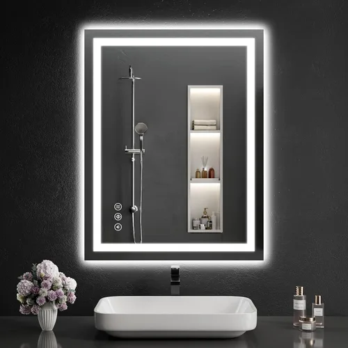 Miniatura 31 de Espejo de baño LED de 30 x 48 pulgadas con luces, regulable, antivaho, espejo de tocador de baño para pared, retroiluminado + luz frontal, función
