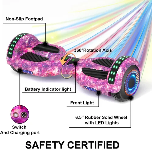 Miniatura 4 de Kids Scooter with Bluetooth Speaker & Corlorful LED Lights, Dual 250W Motor 7.5 Mph Speed, Gifts for All Ages púrpura (Galaxy Purple)