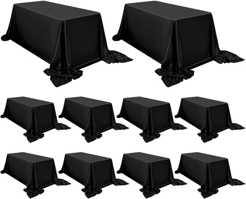 Miniatura 23 de Paquete de 8 manteles redondos de satén sedoso de 90 pulgadas, color negro, de seda brillante, tela lavable, mantel sedoso superpuesto