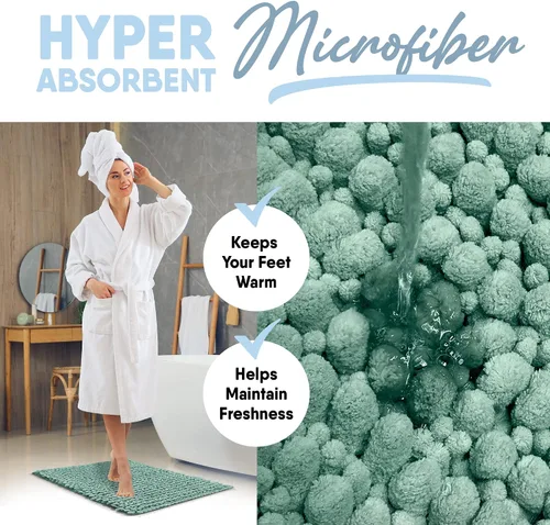 Miniatura 2 de MICRODRY Tapete de baño de espuma viscoelástica de felpilla con fideos altos y bajos, extragrueso, hiperabsorbente, ultra afelpado, antibolitas
