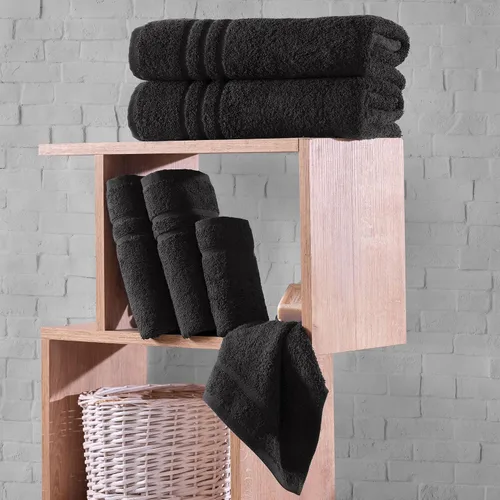 Miniatura 5 de Juego de 6 toallas de baño negras para baño, algodón turco original, suave, absorbente y de primera calidad, 2 toallas de baño, 2 manos y 2 toallas