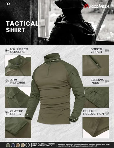 Miniatura 3 de MAGCOMSEN Camisas militares tácticas para hombre con cremallera de 14, camisa de manga larga con bolsillos