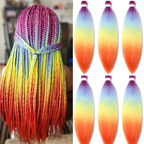 Miniatura 53 de Extensiones de cabello trenzado morado preestiradas, 20 pulgadas, 2 piezas de cabello sintético trenzado para niñas y mujeres, fiesta, disfraz