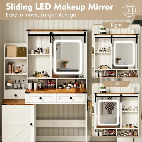 Miniatura 3 de NUNU LAB Escritorio de tocador con espejo y luces, juego de tocador de maquillaje con estante de almacenamiento y 5 cajones, tocador de dormitorio