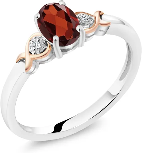 Miniatura 16 de Gem Stone King Anillo de compromiso de plata de ley 925 y oro rosa de 10 quilates, piedra preciosa ovalada de 0.276 x 0.197 in, con acento