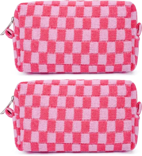 Miniatura 48 de SOIDRAM 6 Piezas Bolsa de Maquillaje a Cuadros Preppy Bolsa de Cosméticos a Granel Rosa Negra Bolsa de Maquillaje Personalizada Bolsa de Viaje de 6