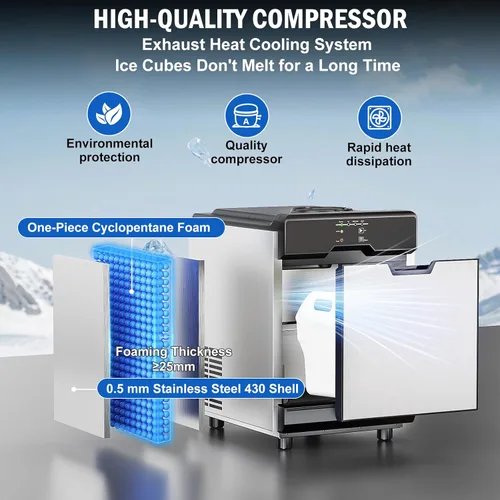Miniatura 6 de Máquina de hielo Nugget para encimera 40 libras/día, contenedor de hielo de 10 libras, máquina de hielo de pellets suaves masticables de acero