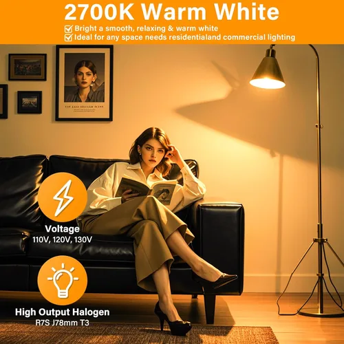 Miniatura 5 de R7S - Bombillas halógenas de 100 W, 120 V, 3.071 in, tipo J, T3, 100 vatios, 3 pulgadas de largo, filamento de doble extremo, lámparas de tubo