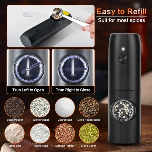 Miniatura 6 de Juego de molinillo eléctrico recargable de sal y pimienta, molinillo automático de sal y pimienta con luz LED, molinillo de sal y pimienta, grosor