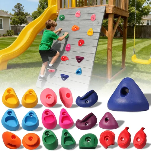 Miniatura 17 de Juego de 45 soportes para escalada en roca para niños, agarres de pared para escalada en roca, juego de pared para interiores y exteriores, juego