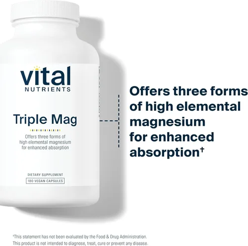 Miniatura 3 de Suplemento de Triple Complejo de Magnesio de Vital Nutrients Magnesio vegano en forma de glicinato, malato y óxido 250mg Suplemento de magnesio