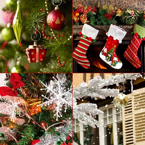 Miniatura 3 de 200 ganchos para adornos de Navidad, adornos de árbol de Navidad, gancho colgante de alambre de metal para árbol de Navidad, bolas de Navidad, Dorado