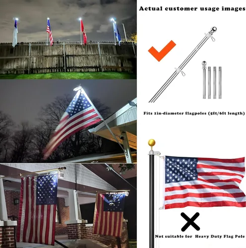Miniatura 8 de Luz Solar para Asta de Bandera, Luz Blanca Brillante 6000K para Asta de Bandera Actualización Solar para Asta de Bandera de 5 pies 6 pies, Luces