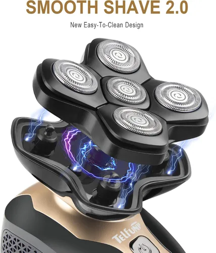 Miniatura 2 de Telfun Afeitadora desmontable del pelo de la cabeza y del cuerpo, maquinilla de afeitar eléctrica magnética para el afeitado rápido Azul