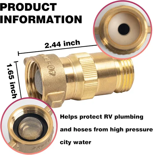 Miniatura 3 de Regulador de presión de agua de latón Hourleey para RV, regulador de agua para cámper de RV con pantalla filtrante, protector para cámpers