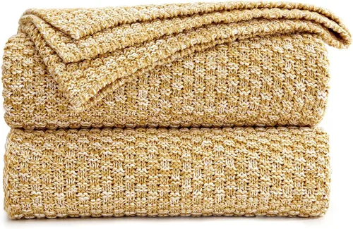 Miniatura 12 de Longhui bedding - Manta de punto amarilla brillante para sofá, suave, acogedora, lavable a máquina, 100% algodón, manta de punto para sofá, pesada