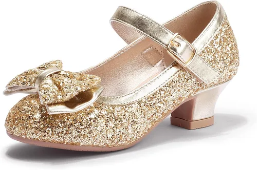 Miniatura 27 de PANDANINJIA Vestido de jada para niñas y niños pequeños, zapatos de princesa Mary Jane con tacones con lazo para fiesta, boda, boda