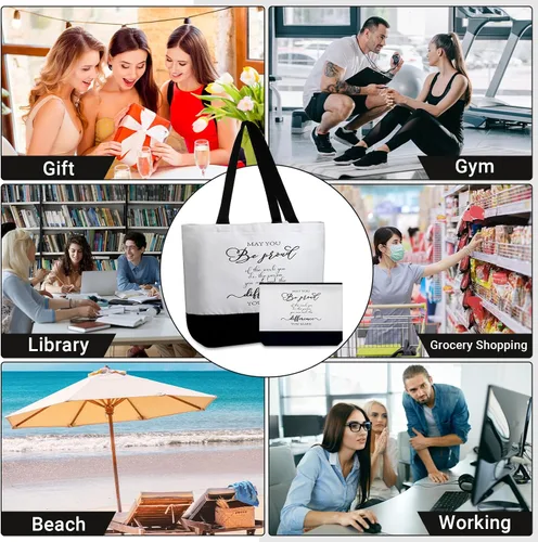 Miniatura 7 de Silkfly 32 piezas inspiradoras bolsa de lona con cremallera reutilizable motivacional bolsa de maquillaje conjunto para mujeres, amigas compañeras