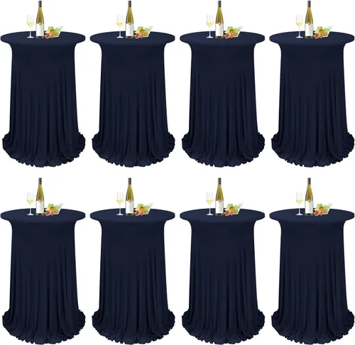 Miniatura 18 de Paquete de 4 manteles redondos para mesa de cóctel, de 32 x 43 pulgadas, de elastano, con cortinas onduladas, color beige, para mesa de boda, bar
