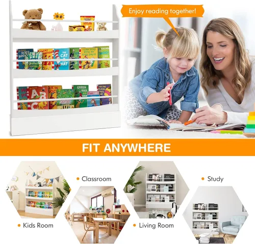 Miniatura 8 de Costzon Estantería para niños montada en la pared, estante organizador de madera de 3 niveles para libros y juguetes, estantería para niños pequeños