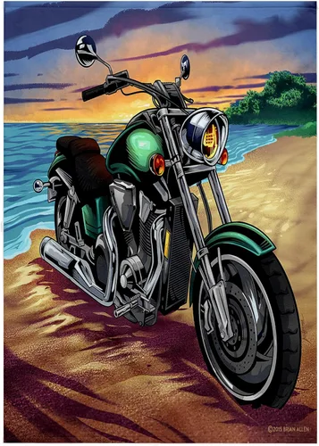 3dRose - Luz, Playa, Motocicleta, Ilustración - Motocicleta estacionada en la playa al atardecer - Toallas (twl-252453-2)
