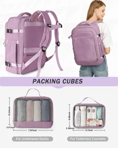 Miniatura 6 de Mochila de viaje para mujeres y hombres, mochila aprobada para vuelos de 40 L, bolsa de viaje para artículos personales con múltiples bolsillos