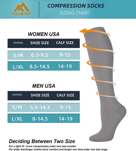 Miniatura 7 de FuelMeFoot Calcetines de compresión - 20-30mmHg Soporte graduado para hombres y mujeres, ideales para fútbol, correr y enfermeras