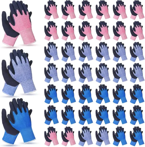 Jeyiour Guantes de jardinería para niños, guantes de trabajo antideslizantes para niños, guantes de seguridad suave con revestimiento de goma para
